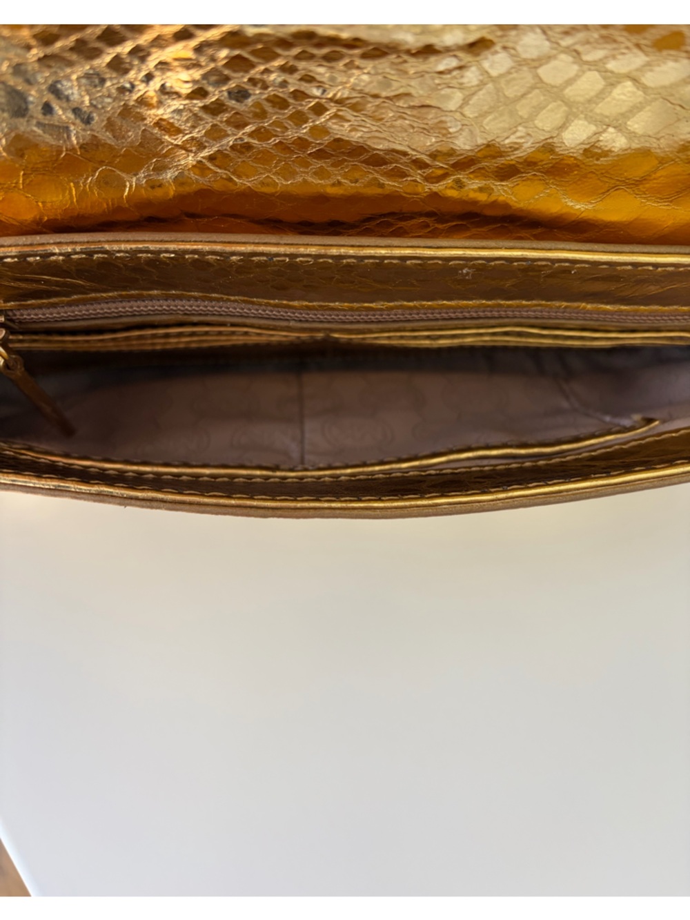 Michael Kors Metallic Gold Snake-Embossed Shoulder Bag with Charm - Picture 11 of 12